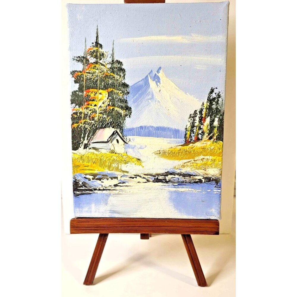 End of Winter neutral Oil landscape Painting with elegant stand